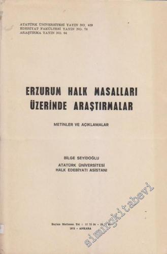 Erzurum Halk Masalları Üzerinde Araştırmalar: Metinler ve Açıklamalar