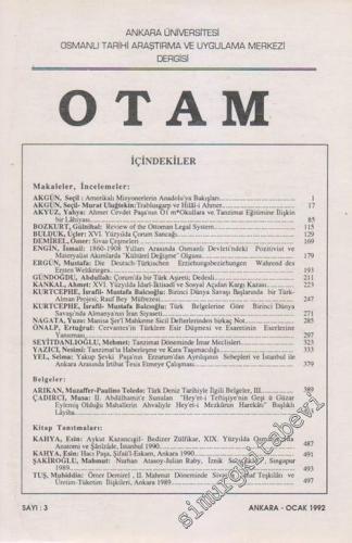 OTAM: Osmanlı Tarihi Araştırma ve Uygulama Merkezi Dergisi - Sayı: 3 O