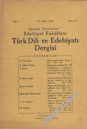 Türk Dili ve Edebiyatı Dergisi - Sayı: 3 - 4, Cilt: 1, 31 Aralık 1946 